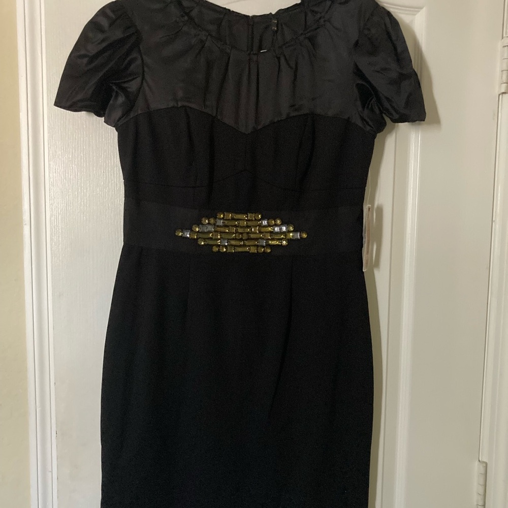 Nue by Shani Black Dress with Gold Detailing